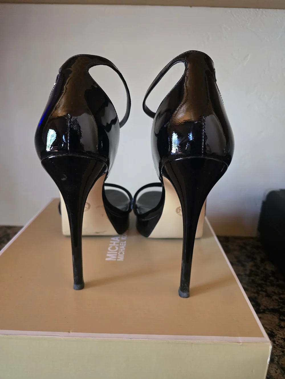 MICHAEL Michael Kors Black Patent Platform Ankle Strap Sandals